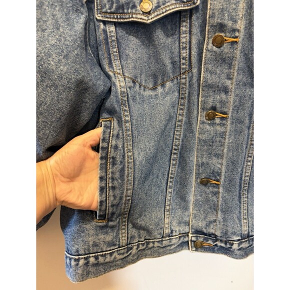 Vintage Canyon Guide Outfitters Jean Denim Trucker Jacket Grey Hood Grunge MED - Picture 4 of 14